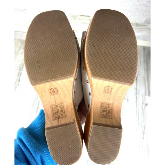 Dolce Vita Women’s 8 Dorado White Leather Slip-On Wood Platform Clog Sandals - Picture 7 of 8